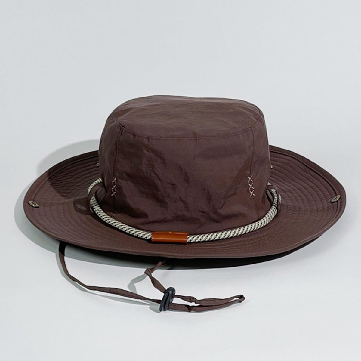 Sun Hat Japanese Style Wide Brim Drawstring Fishing Hat Brown