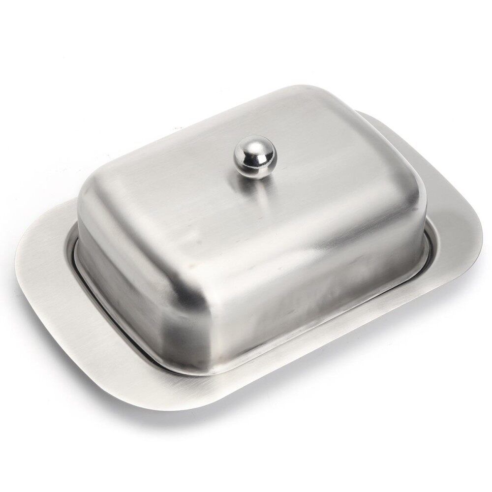 Stainless Steel Butter Dish Set Serving Tray 6.3"L X 4.7"W X 2"H Holder Storage