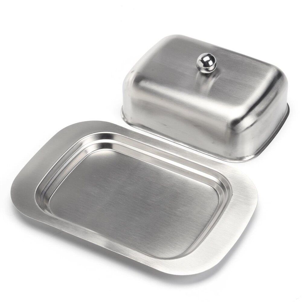 Stainless Steel Butter Dish Set Serving Tray 6.3"L X 4.7"W X 2"H Holder Storage