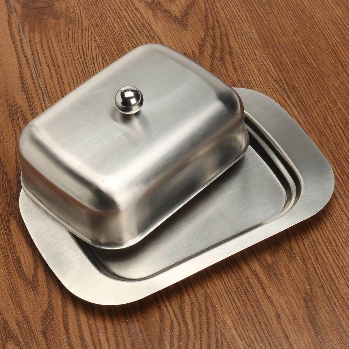Stainless Steel Butter Dish Set Serving Tray 6.3"L X 4.7"W X 2"H Holder Storage