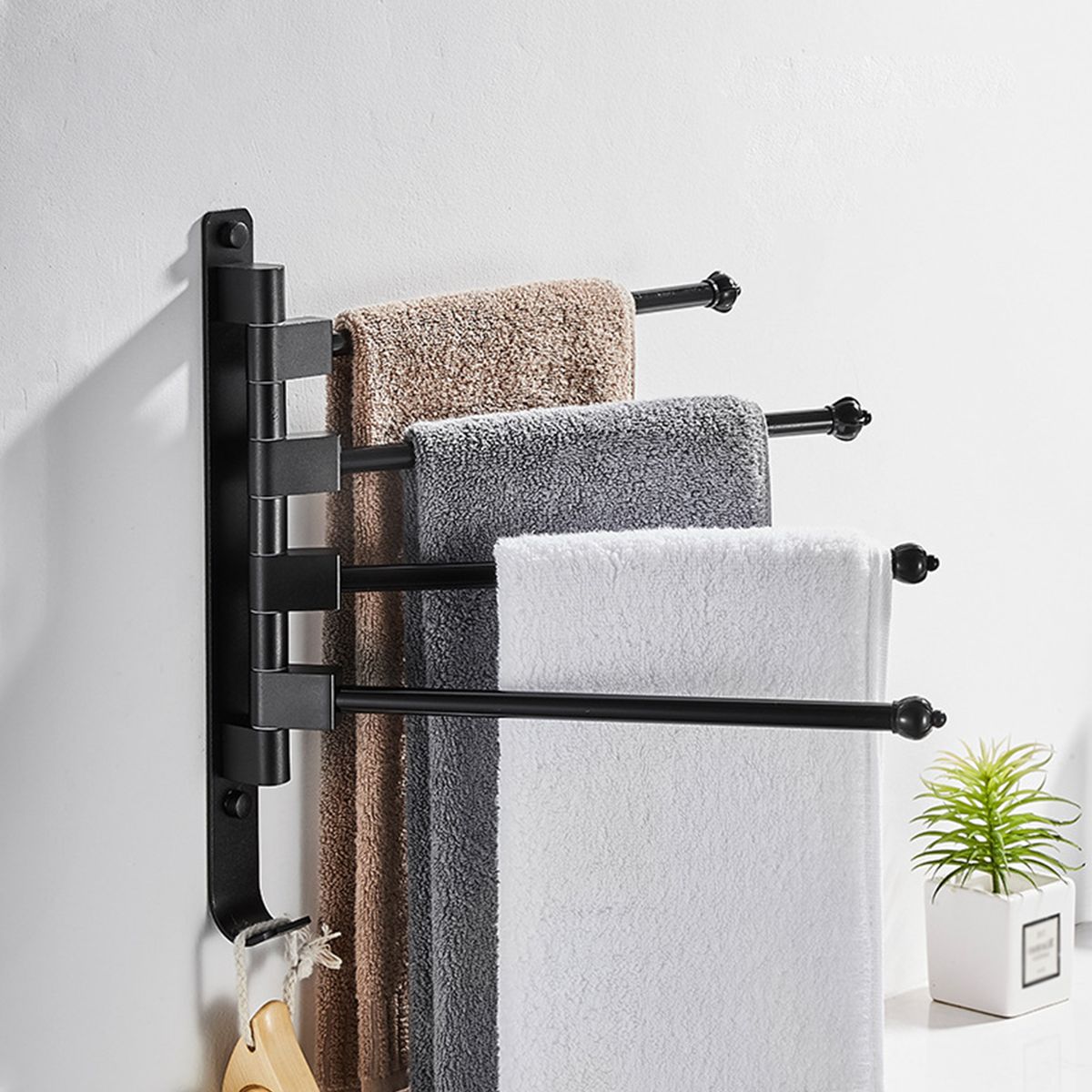 Swivel Out Towel Racks With Hooks 4-Bars Foldable Arms Bath