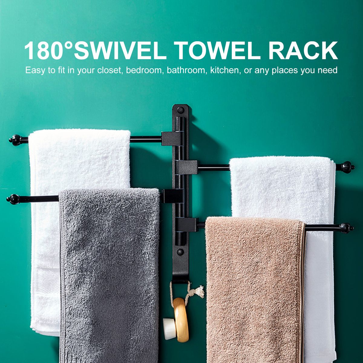Swivel Out Towel Racks With Hooks 4-Bars Foldable Arms Bath