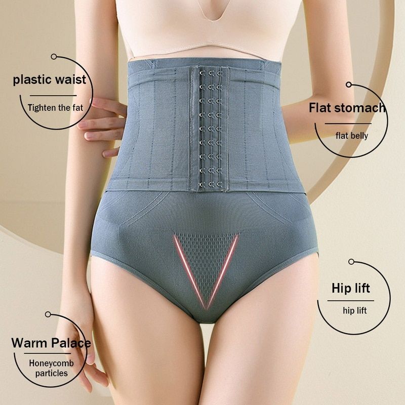 Women Seamless High Waist Tummy Control Slimming Waist Trainer  Body Shaper Slimming Underwear Corset Shapewear-Blue