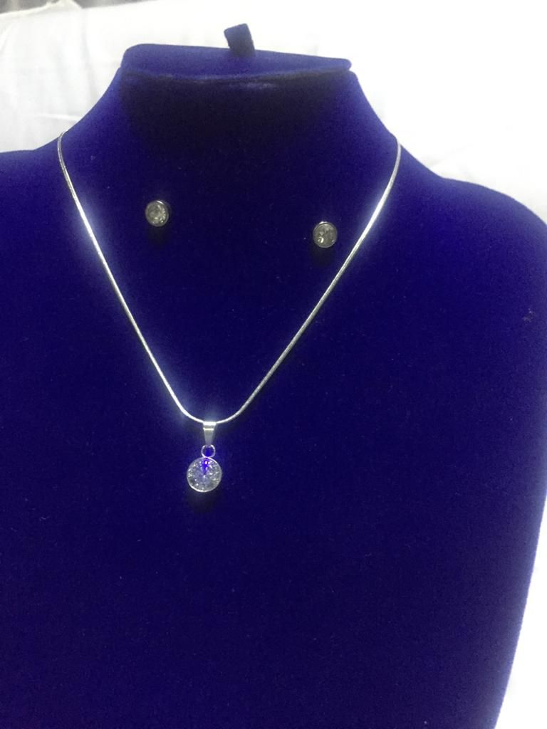 Silver Stone Necklace And Stud Earring Set