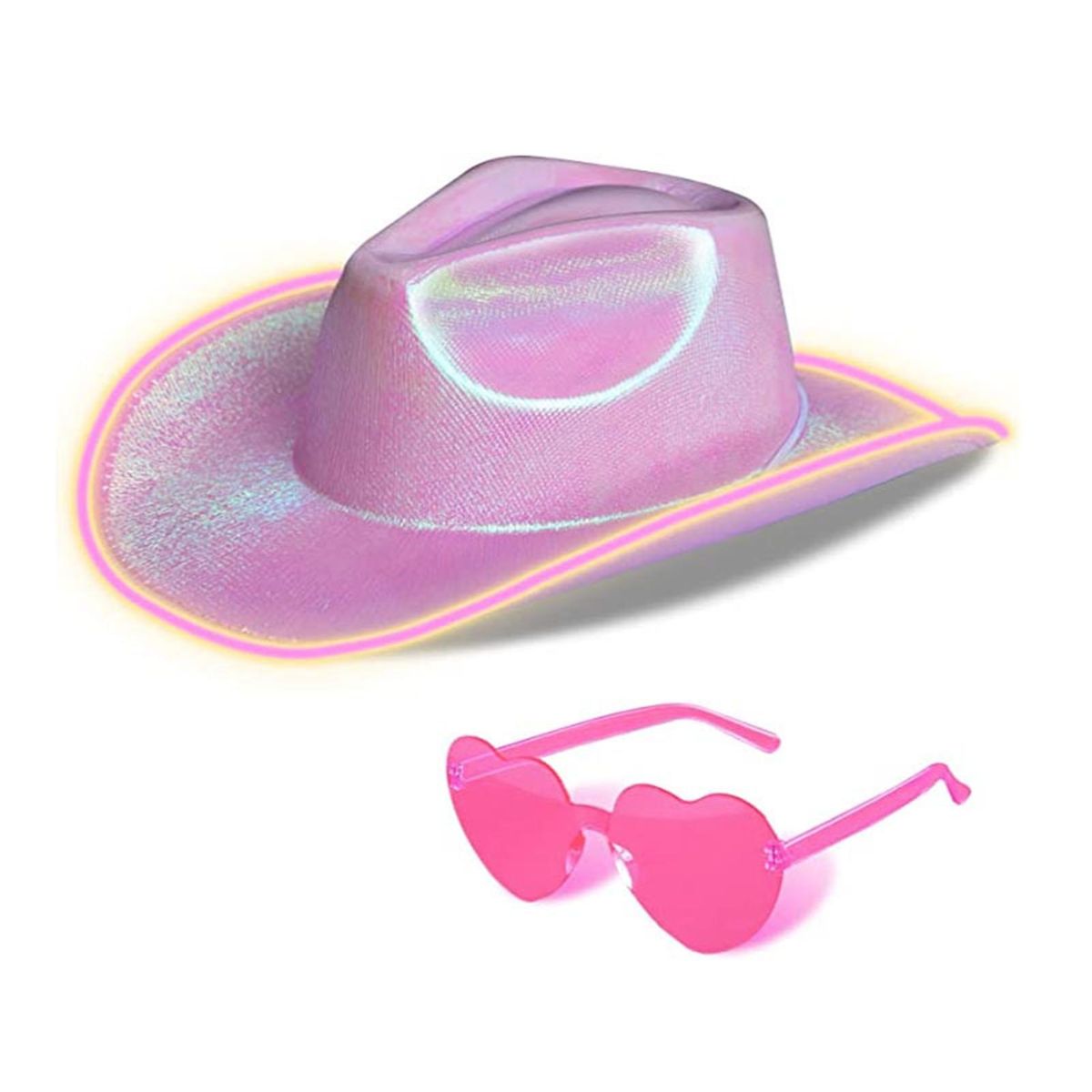 Western Cowboy Hat Halloween Holographic LED Light Jazz Hat Pink