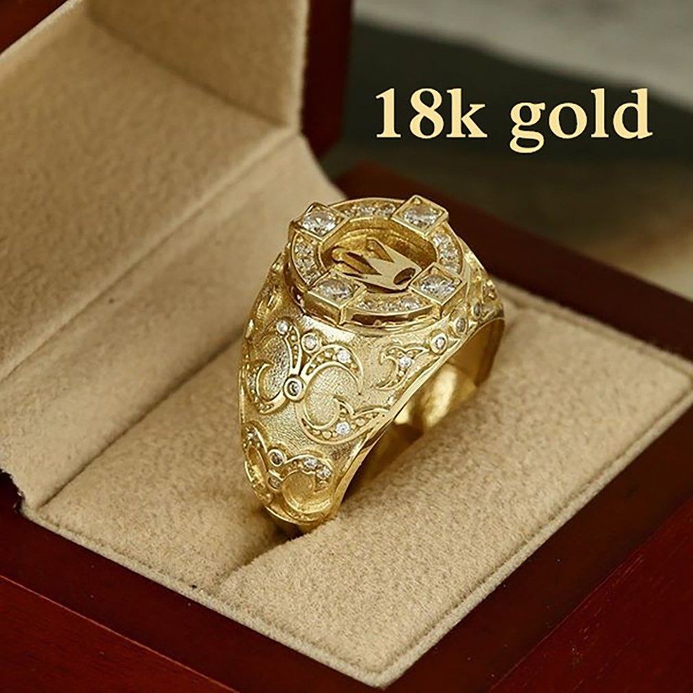 Men's Luxury Jewelry 18k Gold  Rown Natural Diamond Ring Birthday Present-gold-8#