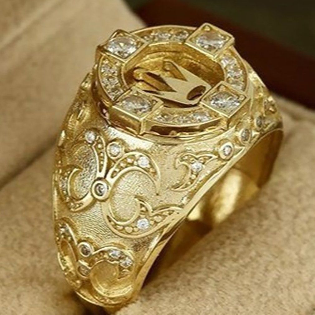 Men's Luxury Jewelry 18k Gold  Rown Natural Diamond Ring Birthday Present-gold-8#