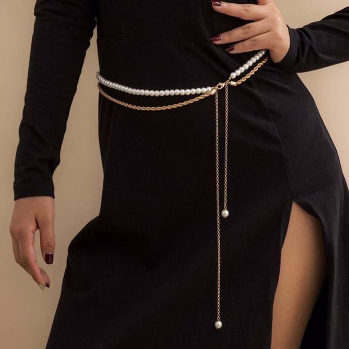 Body Jewelry White Pearl Waist Chain White
