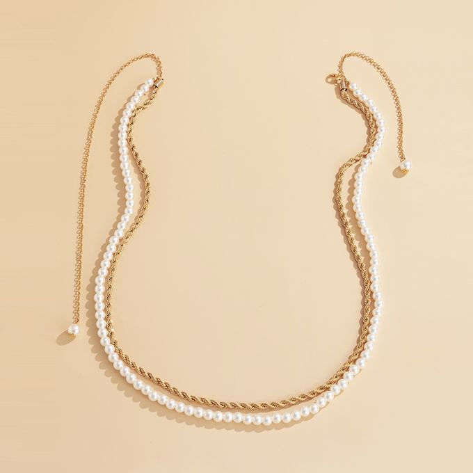 Body Jewelry White Pearl Waist Chain White