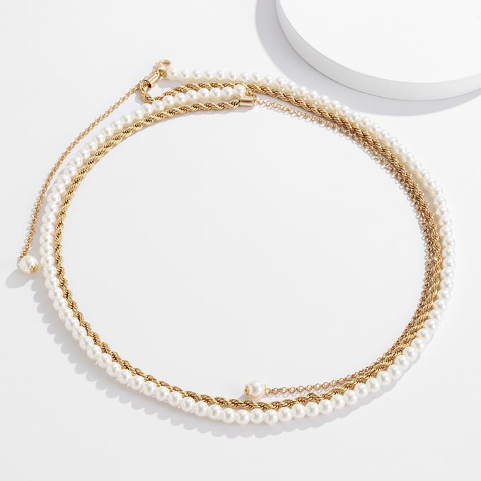 Body Jewelry White Pearl Waist Chain White