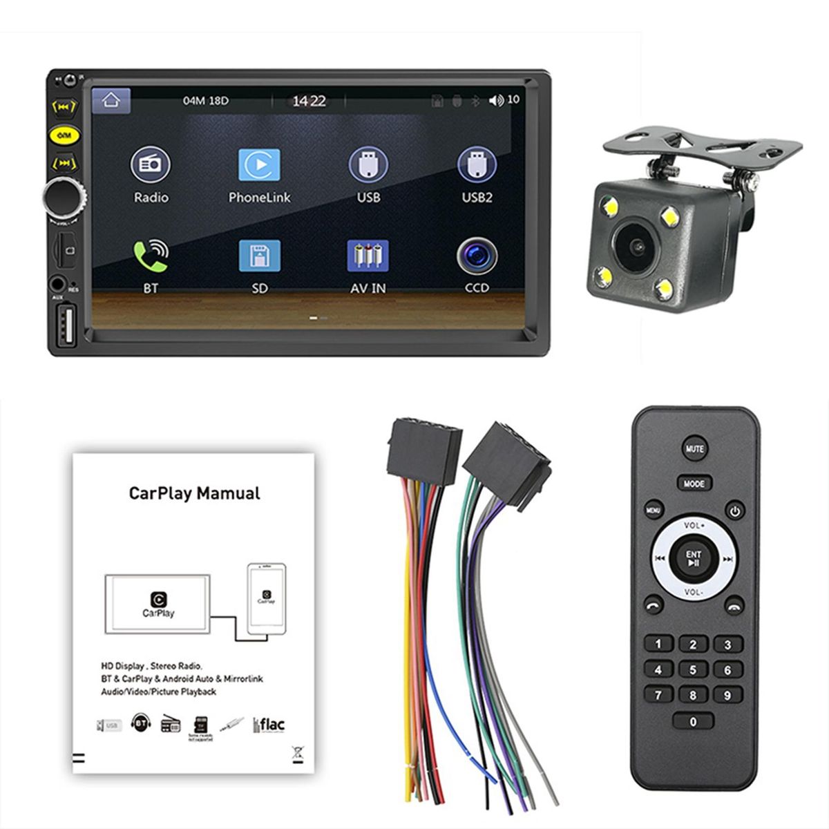 2 Din 7 Inch Touch Screen Car Radio Car Stereo MP5 Player with CarPlay Android Auto Bluetooth AUX USB TF FM Car Player A