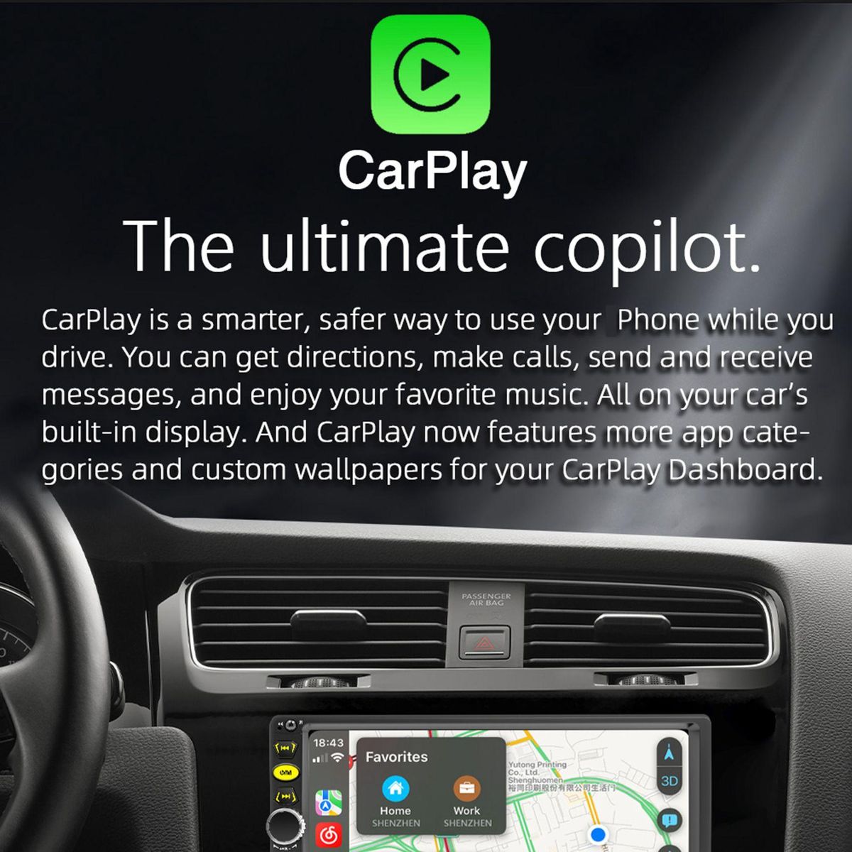 2 Din 7 Inch Touch Screen Car Radio Car Stereo MP5 Player with CarPlay Android Auto Bluetooth AUX USB TF FM Car Player A