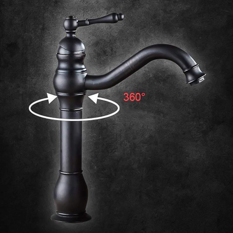 Retro Black Bathroom Faucet Single Lever Basin Sink Tap
