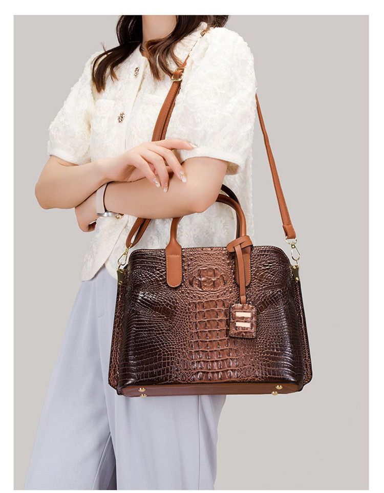 3 In 1 Ladies Croc Leather Bag - Brown