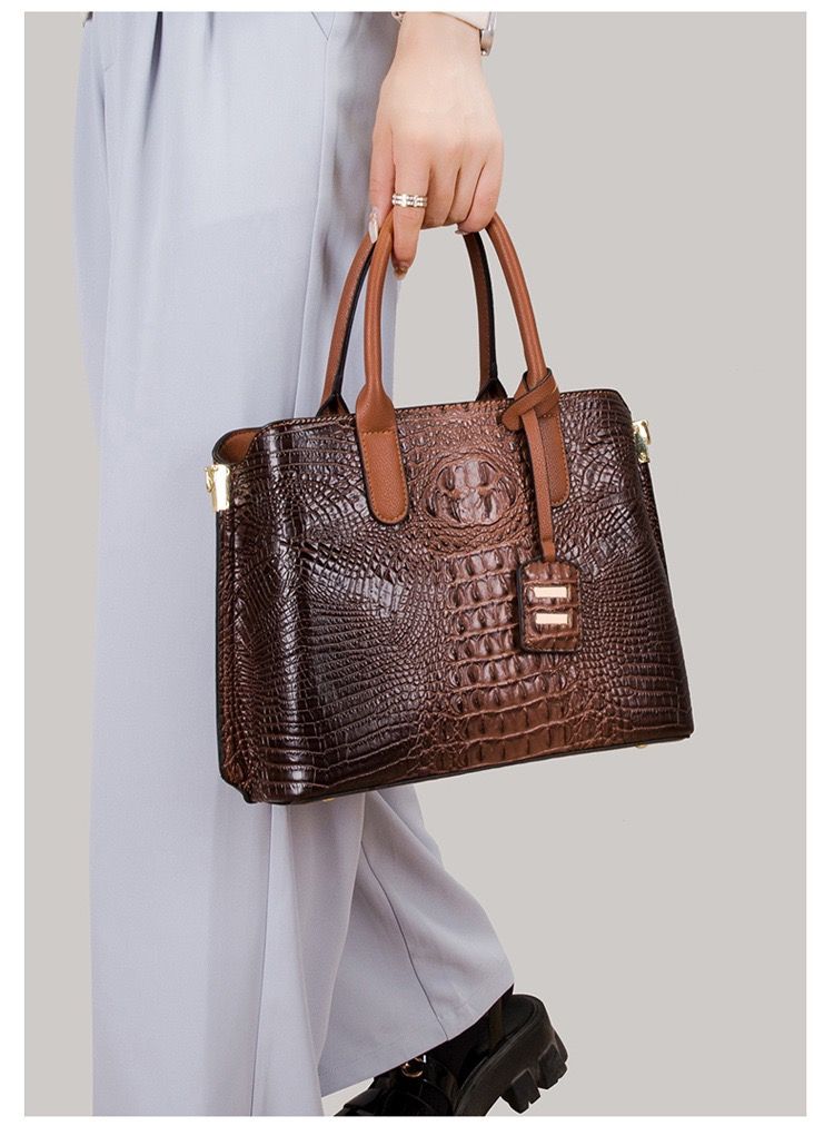 3 In 1 Ladies Croc Leather Bag - Brown
