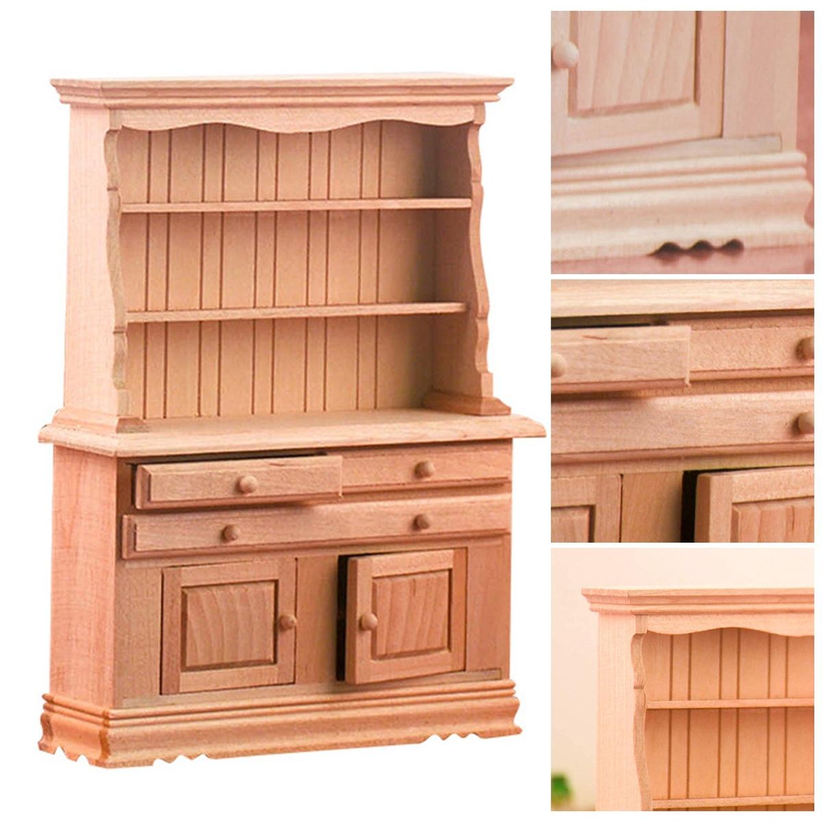 Mini Cabinet Model DIY Bookcase with Simulated Furniture Model Ornaments Wooden Color