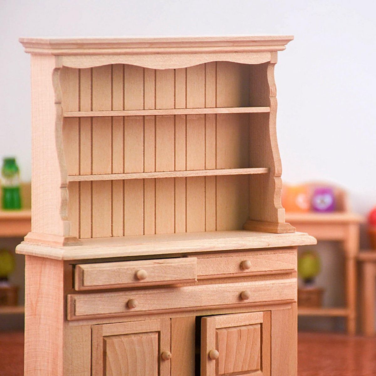 Mini Cabinet Model DIY Bookcase with Simulated Furniture Model Ornaments Wooden Color