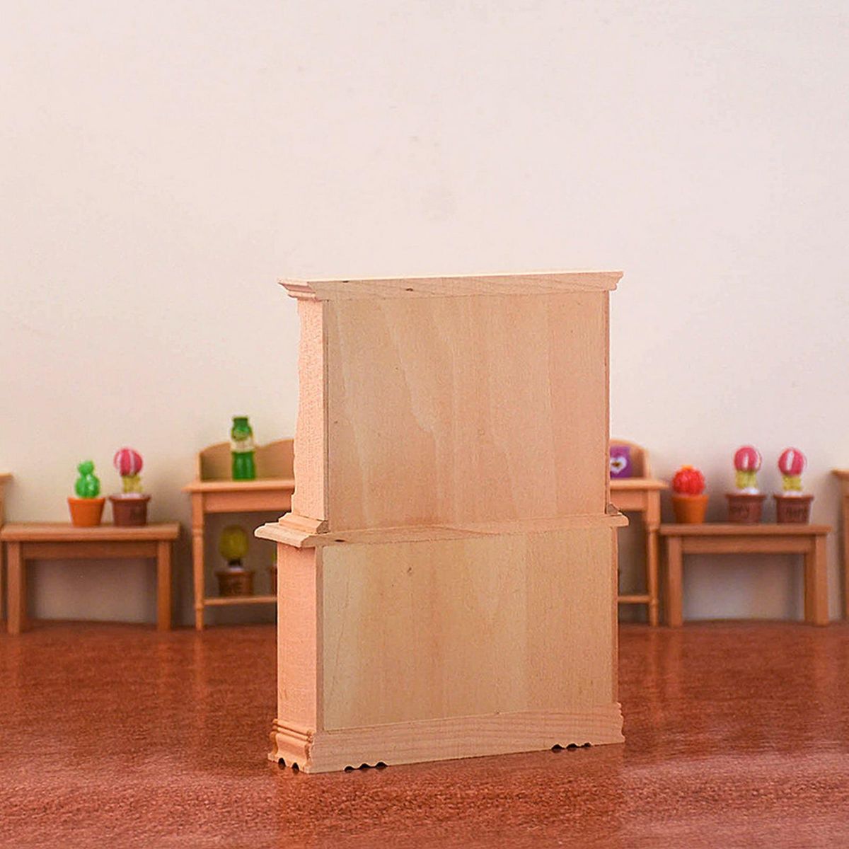 Mini Cabinet Model DIY Bookcase with Simulated Furniture Model Ornaments Wooden Color