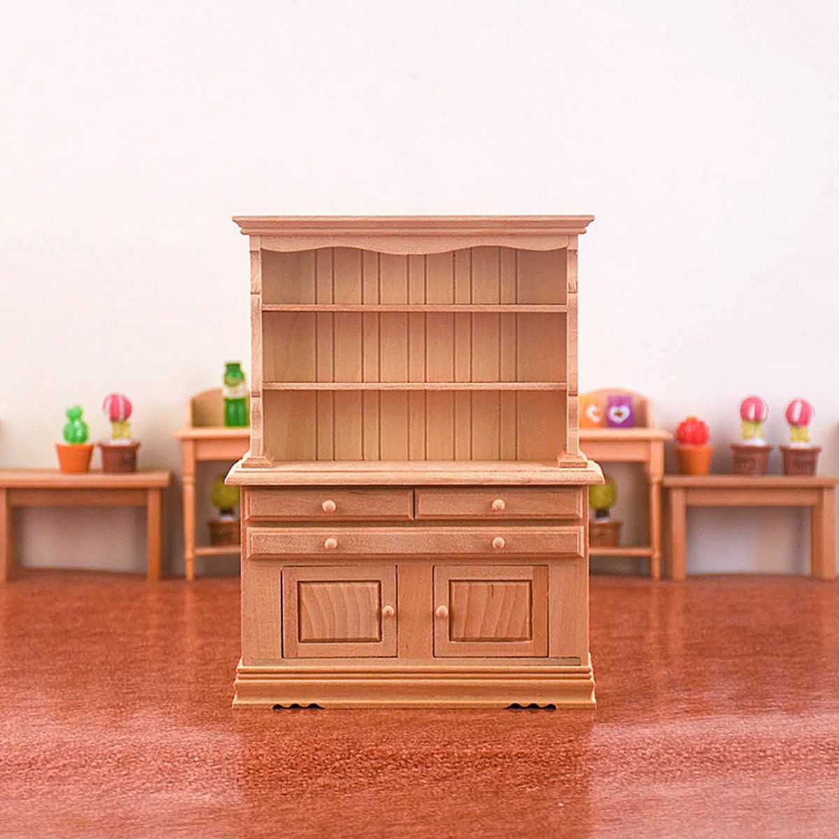 Mini Cabinet Model DIY Bookcase with Simulated Furniture Model Ornaments Wooden Color