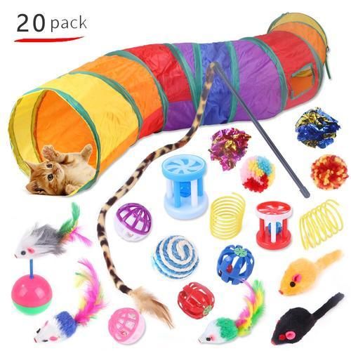 20pcs Collapsible Cat Tunnel Toys Kit Cat Teaser Feather Wand Sisal Ball  Holes Play Tubes Dog Toys Pet Supplies