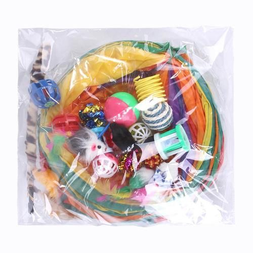 20pcs Collapsible Cat Tunnel Toys Kit Cat Teaser Feather Wand Sisal Ball  Holes Play Tubes Dog Toys Pet Supplies