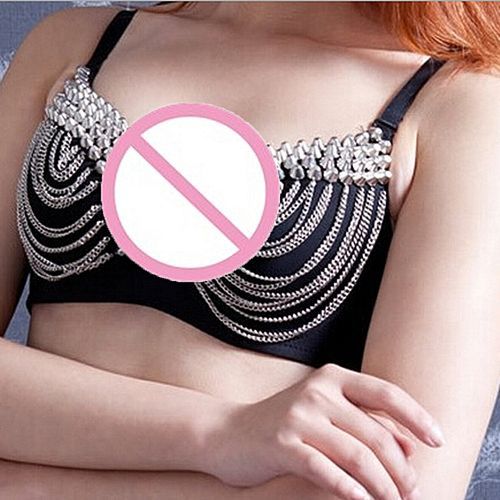 Women Sexy Party Nightclub Fashion New Punk Lady Goth Silver Studded Bra