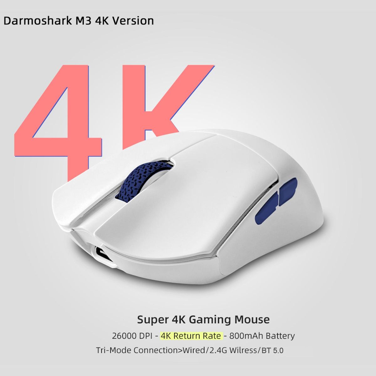 Darmoshark M3 4K Wireless BT5.0 Wired Tri-Mode Rechargeable Gaming Mouse 26000DPI TTC PAM3395 Optical E-sports Mice Custom Drivers For Computer Laptop PC