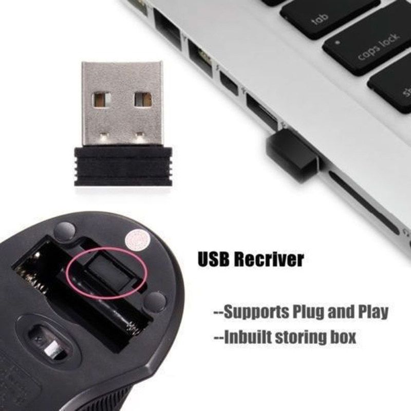 Portable 2.4GHz Wireless USB Receiver Optical Gaming-Black
