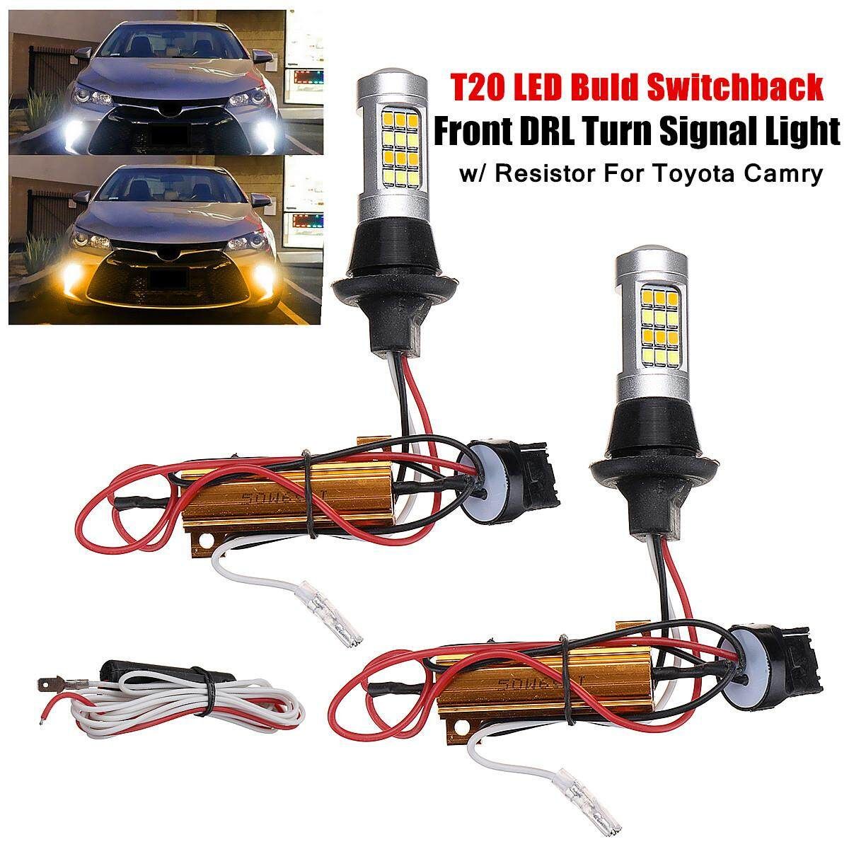 T20 LED Buld Switchback Front DRL Turn Signal Light W/ Resistor For Toyota Camry