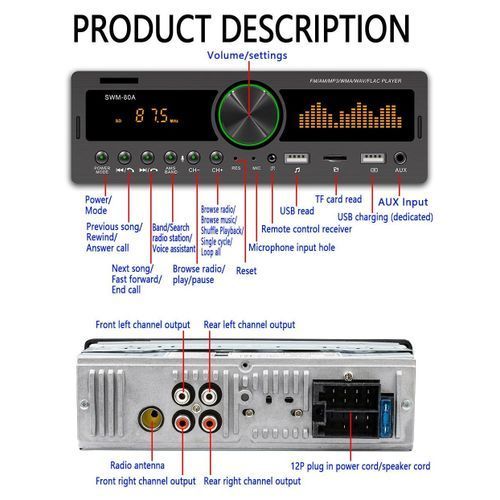 SWM 80A Bluetooth Autoradio Car Stereo Radio FM Aux Input Receiver SD USB 12V In Dash 1 Din Car MP3 Multimedia Player
