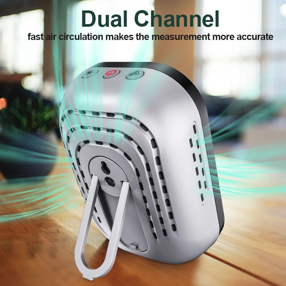 MESTEK Air Quality Detector Carbon Dioxide CO2 Detector Indoor Desktop Office Home Air Quality Monitor Temperature Humidity Detection Sound 3 Color Bars Alarm Function