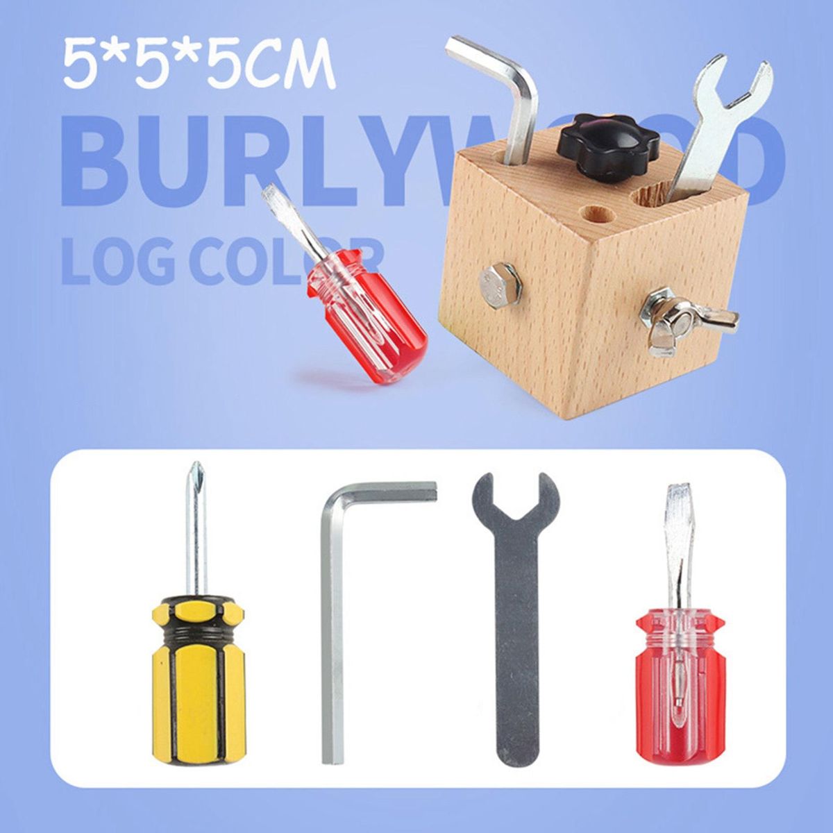 Kids Mini Square Wooden Screw Driver Learn to Twist Screws