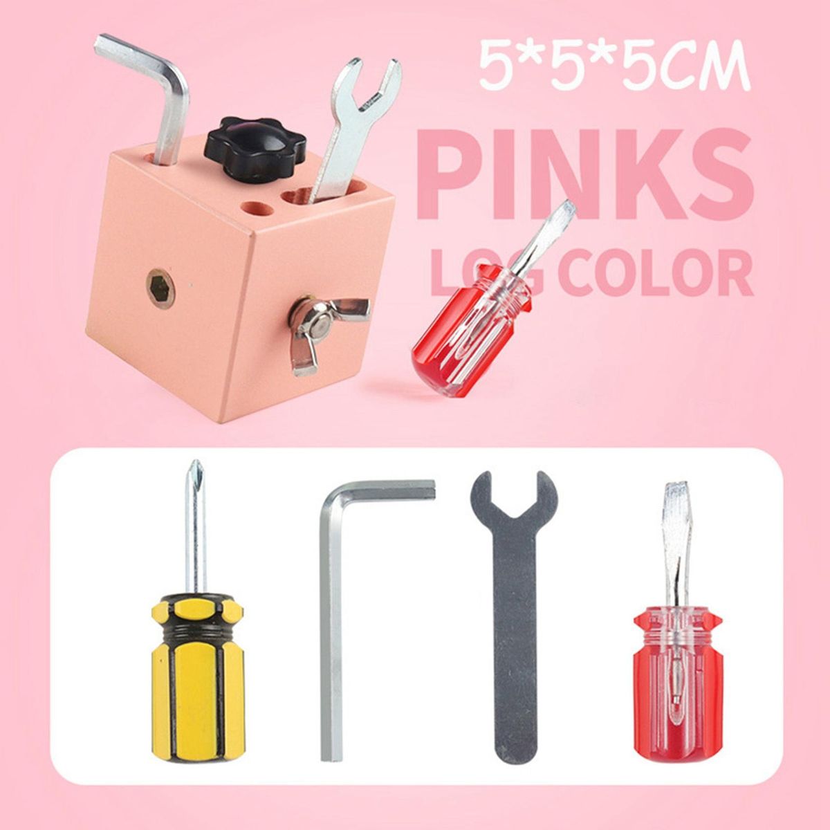 Kids Mini Square Wooden Screw Driver Learn to Twist Screws