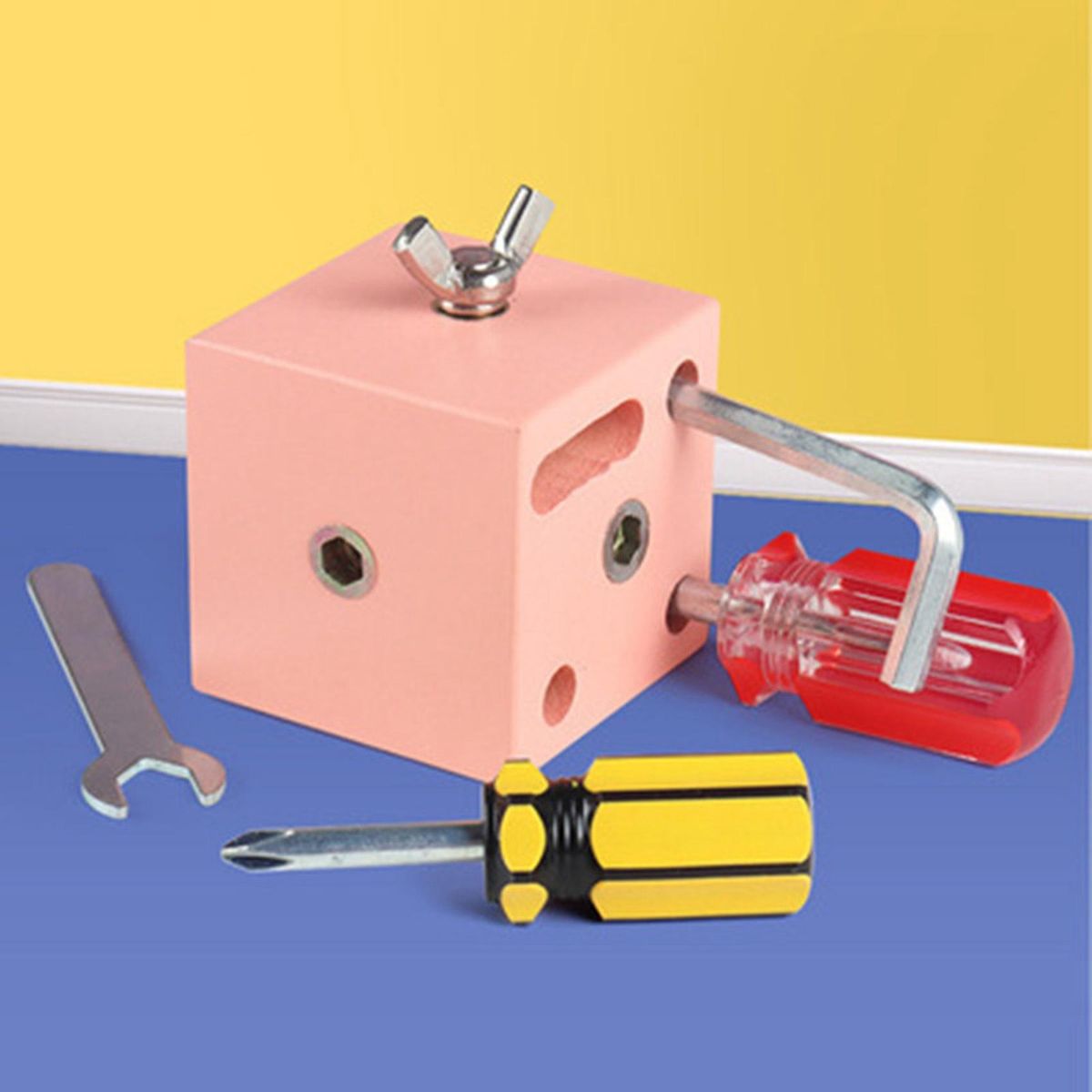 Kids Mini Square Wooden Screw Driver Learn to Twist Screws