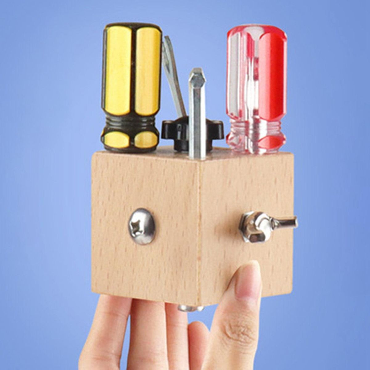 Kids Mini Square Wooden Screw Driver Learn to Twist Screws
