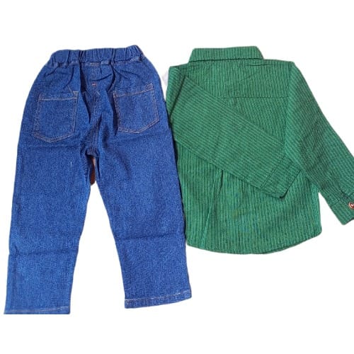 Boys Button Down Shirt And Jean Trouser - Leaf Green