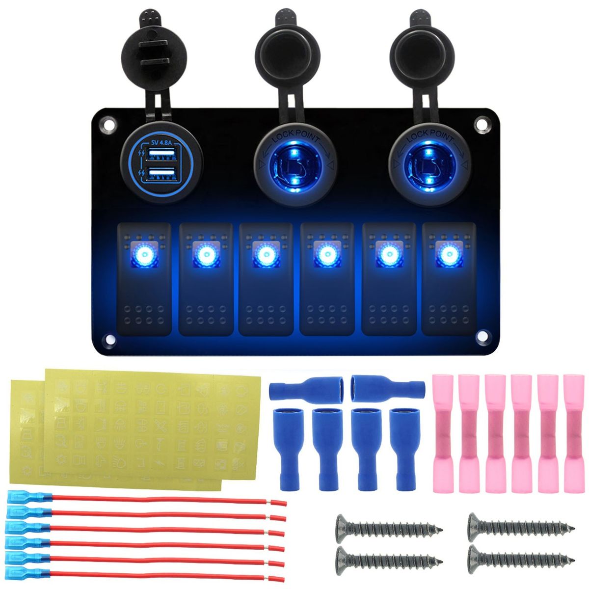 Universal 6 Gang ON/Off Toggle Rocker Switch Panel With