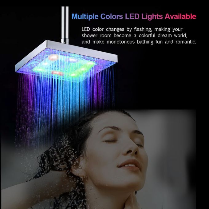 LED Rainfall Shower Head Square Shower Head Multiple Colors