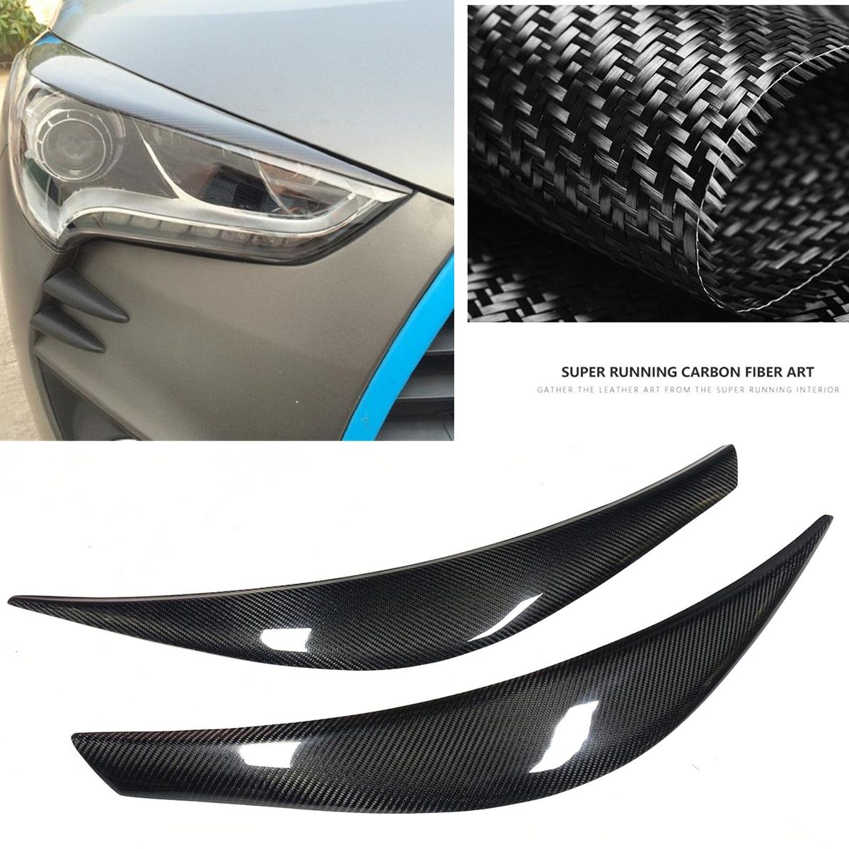 Headlight Eyebrow Trim For Hyundai Veloster 2011 2017 Front Head Light Lamp Cover Brow Real Carbon Fiber  Eyelid Sticker