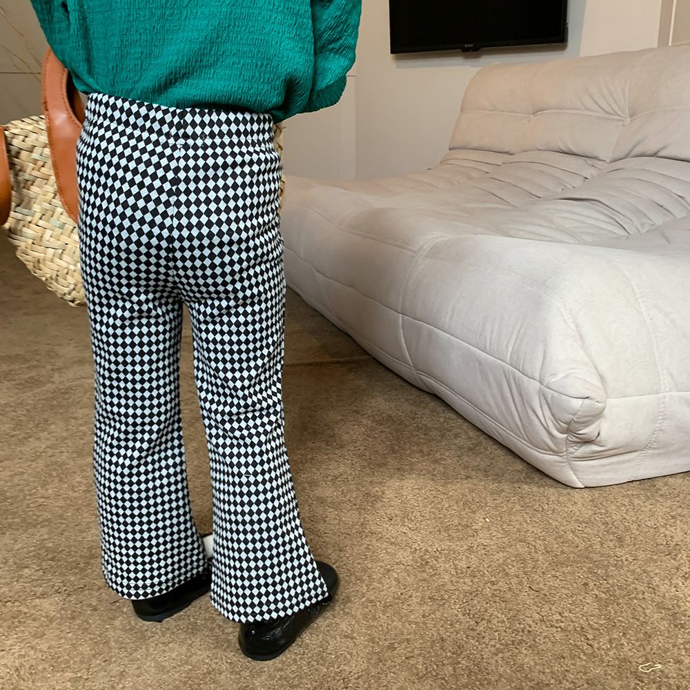 Cotton Kids Fashion Plaid Casual Girls Wide Leg Trousers -White