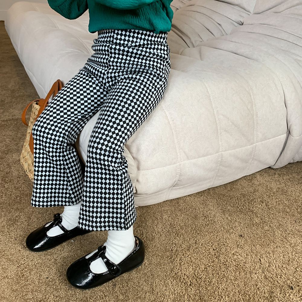 Cotton Kids Fashion Plaid Casual Girls Wide Leg Trousers -White