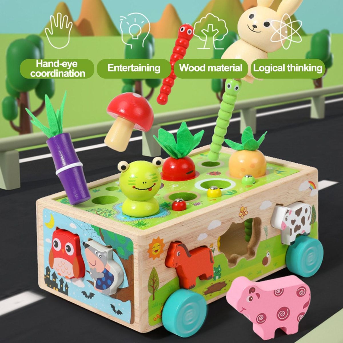 Toddler Educational Toy Farm Car Toy Set Wooden Blocks for Toddlers