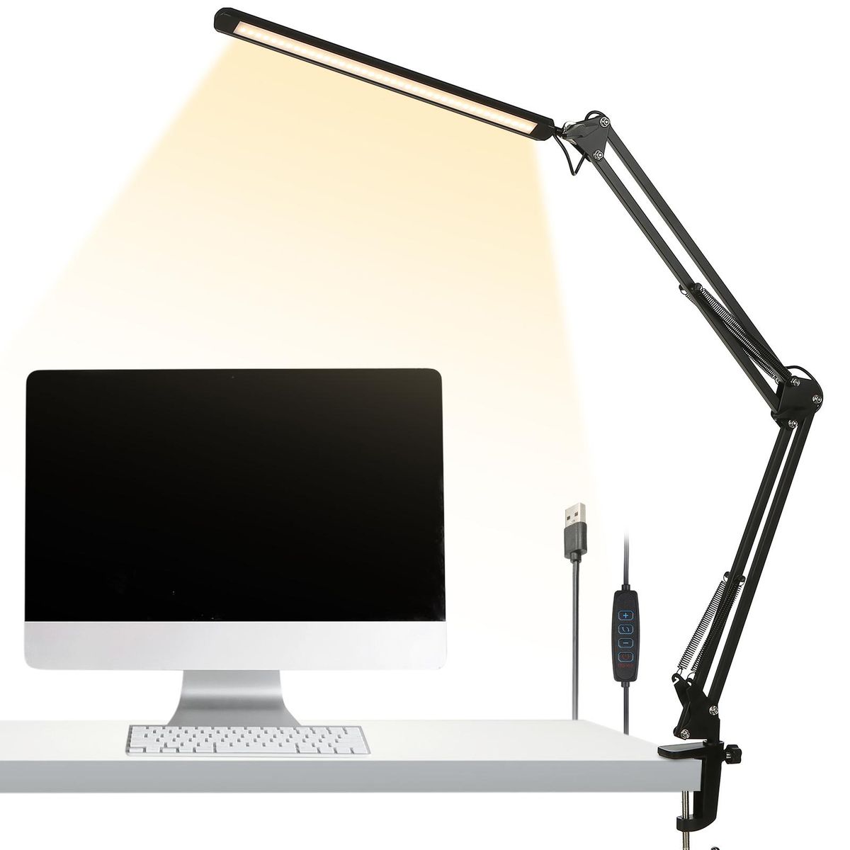 Tomshine LEDs Desk Lamp with Clamp Eye-Caring Dimmable Reading Light 3 Color Modes & 10 Brightness Levels Swing Arm Lamp for Study Office