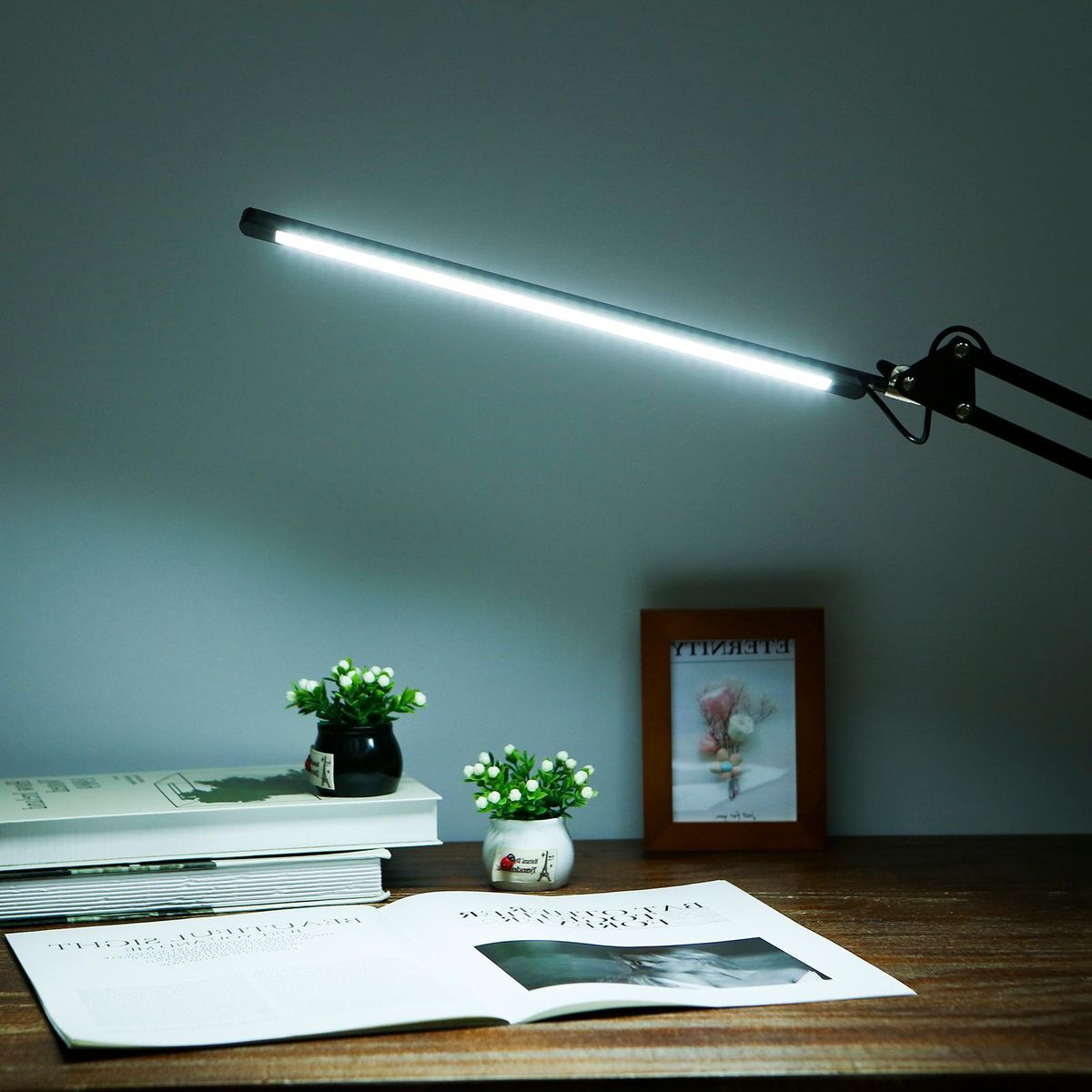 Tomshine LEDs Desk Lamp with Clamp Eye-Caring Dimmable Reading Light 3 Color Modes & 10 Brightness Levels Swing Arm Lamp for Study Office