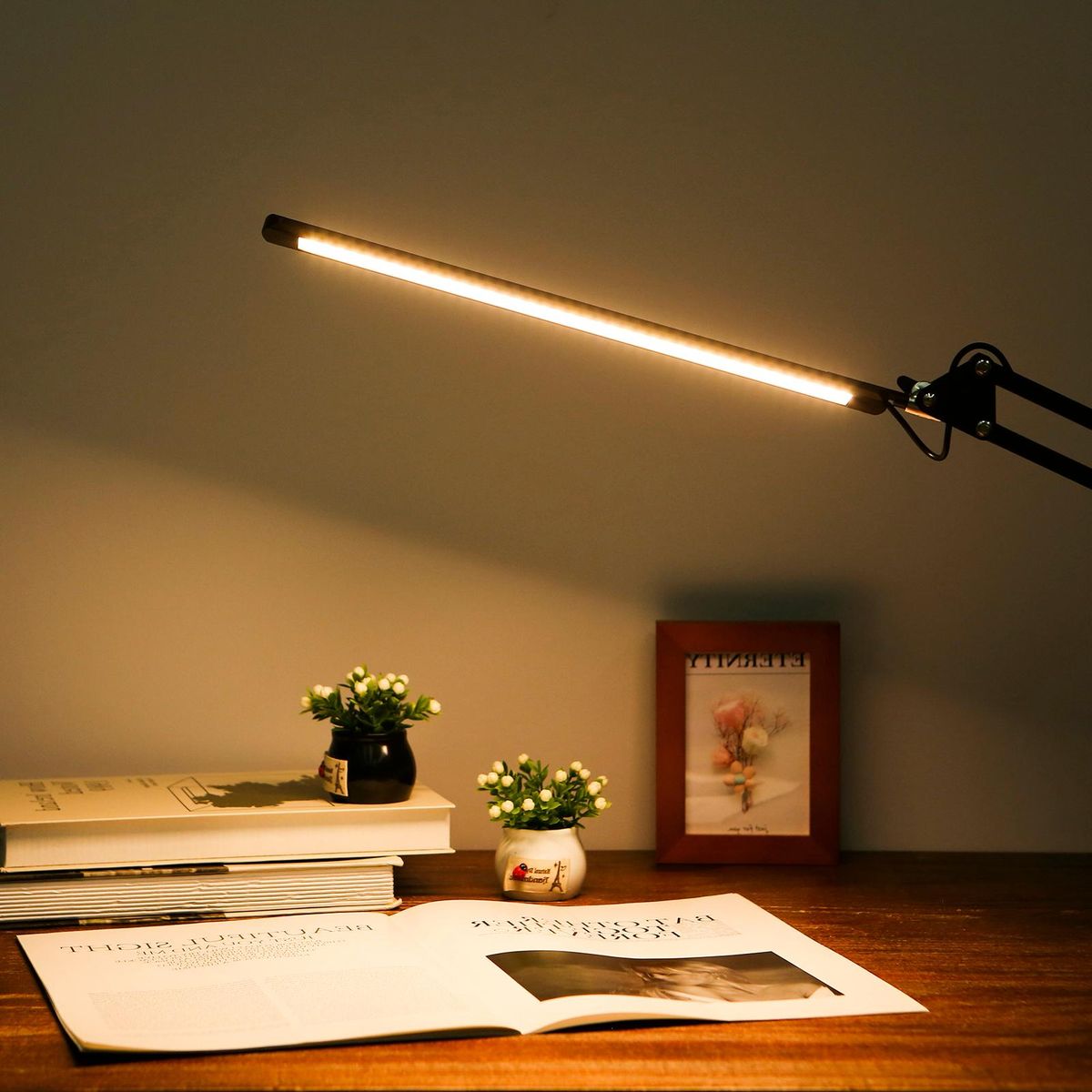 Tomshine LEDs Desk Lamp with Clamp Eye-Caring Dimmable Reading Light 3 Color Modes & 10 Brightness Levels Swing Arm Lamp for Study Office