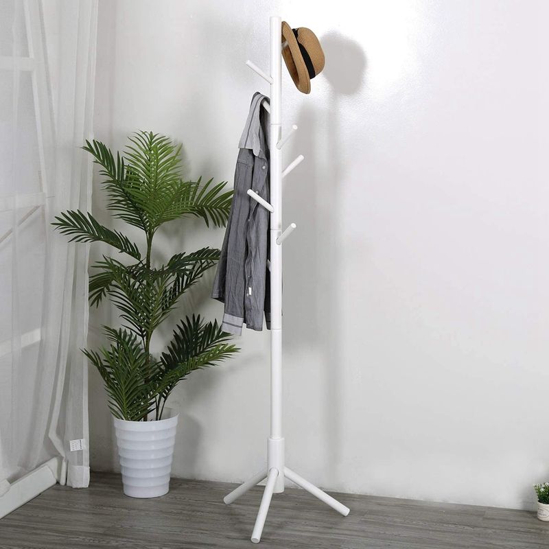 Coat Rack Stand, Entryway Hall Tree Wooden Coat Rack