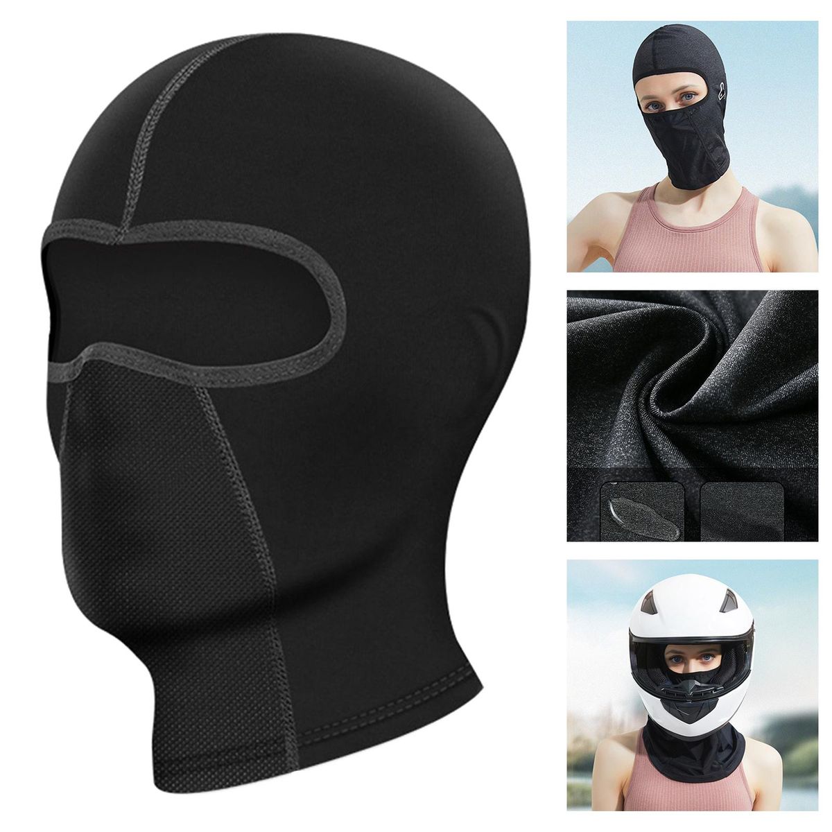 Dustproof Balaclava Mask Hot Weather Full Face Cover Black 11.8x6.7in