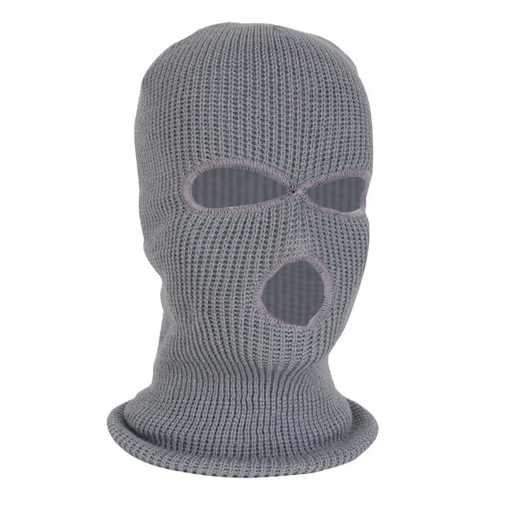 3-Hole Balaclava Knit Knitted Full Face Ski Cover Mask Beanie Hat Gray