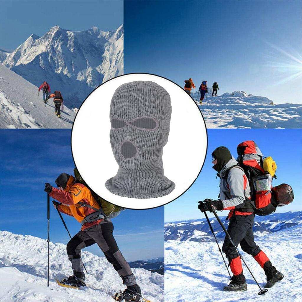 3-Hole Balaclava Knit Knitted Full Face Ski Cover Mask Beanie Hat Gray