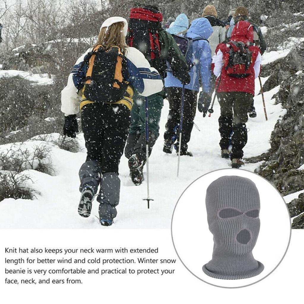 3-Hole Balaclava Knit Knitted Full Face Ski Cover Mask Beanie Hat Gray